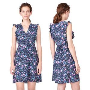 REBECCA TAYLOR Ruby Floral Ruffle Hammered Silk Dress Size 6